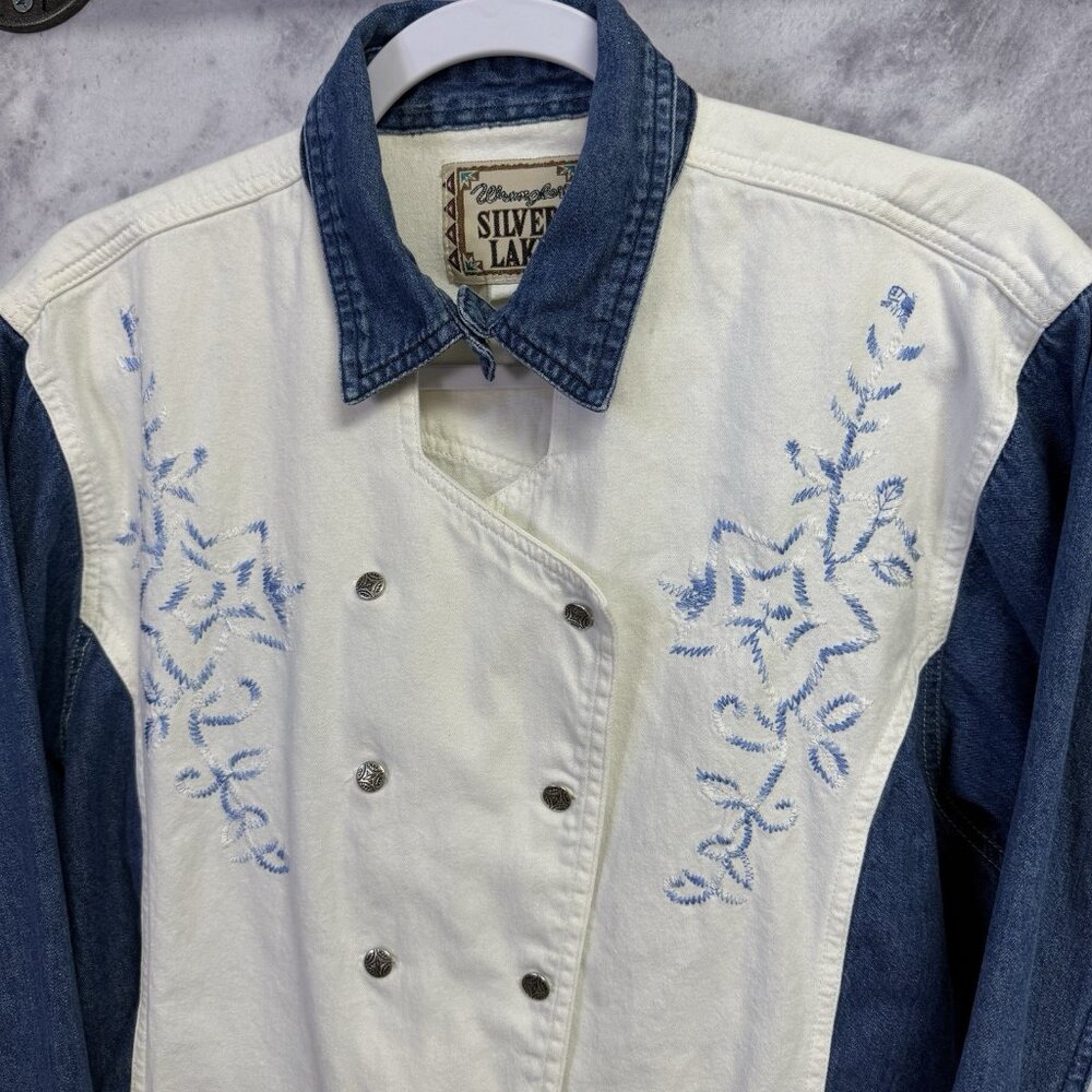 Vintage Wrangler Silver Lake Western Shirt Womens L Embroidered Asymmetrical